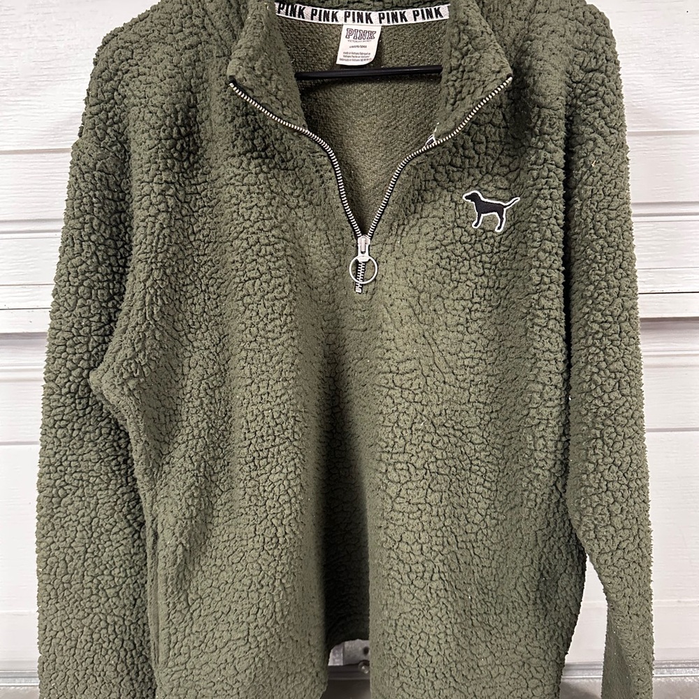 Victoria's Secret Pink Olive Sherpa Pullover